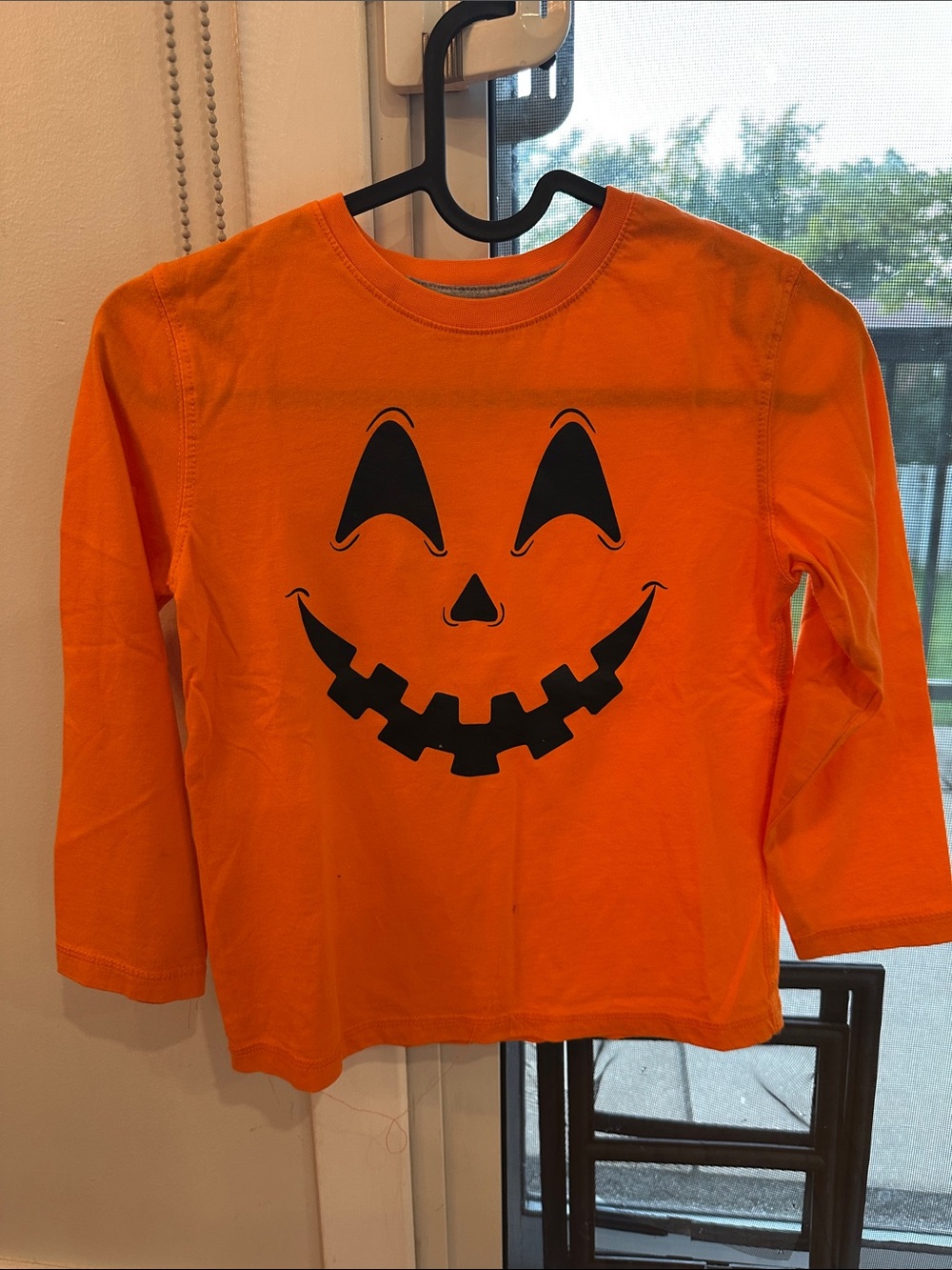 George Orange Long-Sleeve Pumpkin Face Shirt with Black Print